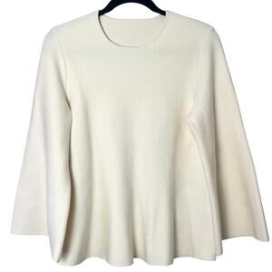 The Fold Wool Blend Bell Sleeve Peplum Crew Neck Knit Sweater Cream Large
